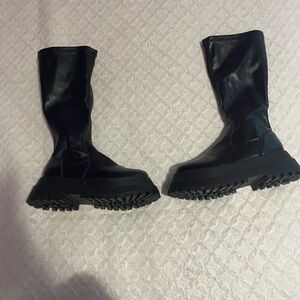 Unbranded Faux Leather Combat Calve Black Boot Size 6.5 Women's